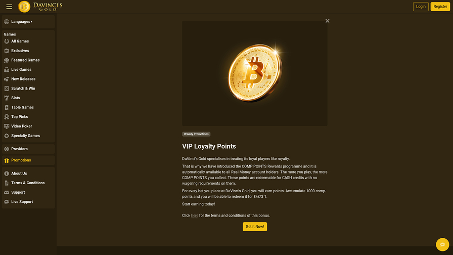 Davincis Gold Casino Desktop VIP Program