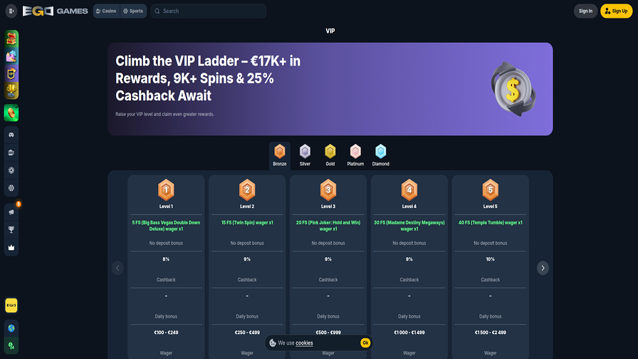 VIP screenshot of Ego Games Casino for Desktop