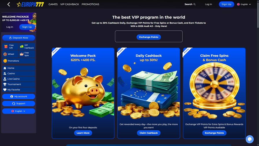 Europa777 Casino Desktop VIP Program