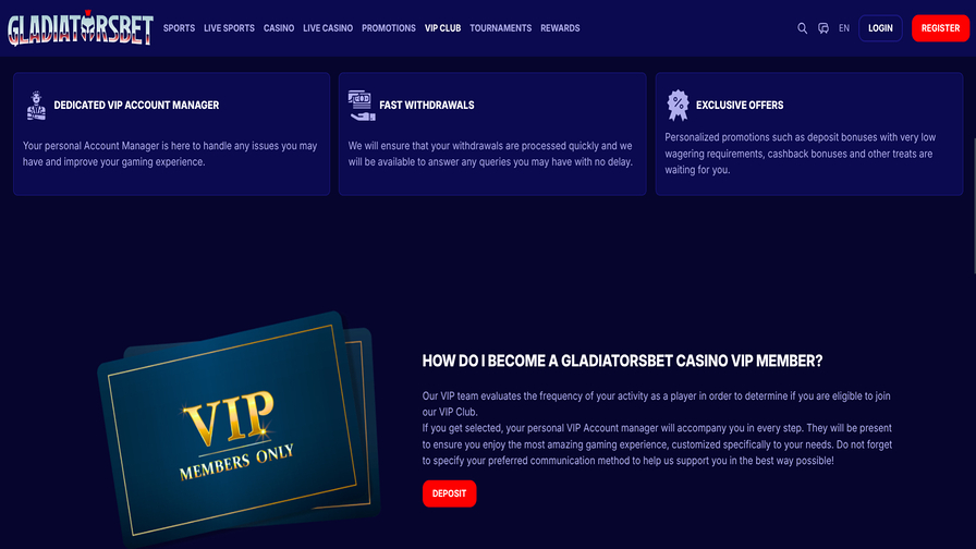VIP screenshot of GladiatorsBet Casino for Desktop