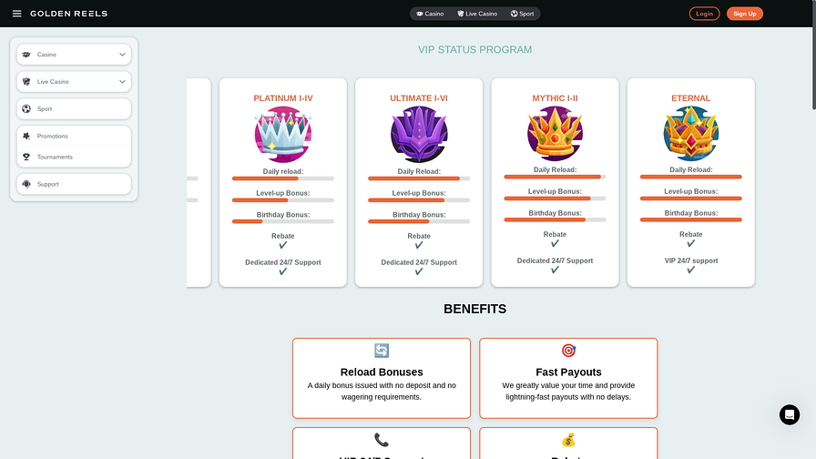 Golden Reels Casino Desktop VIP Program