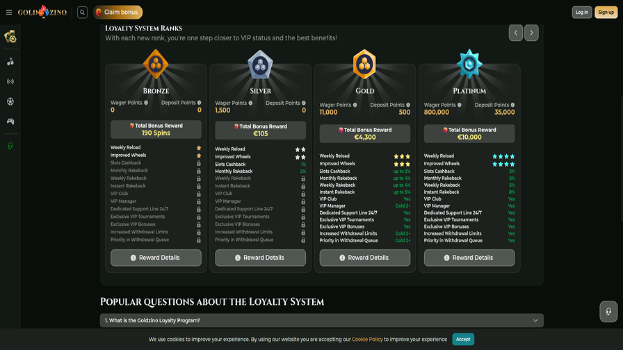 Goldzino Casino VIP Desktop