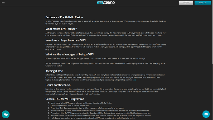Hello Casino Desktop VIP Program