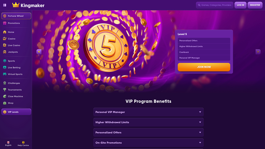 Kingmaker Casino Desktop VIP Program