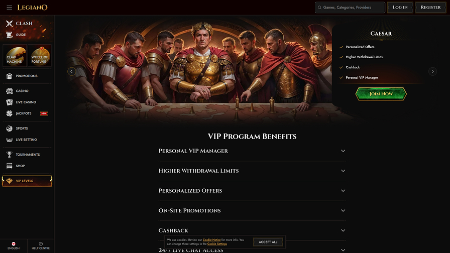 Legiano Casino Desktop VIP Program