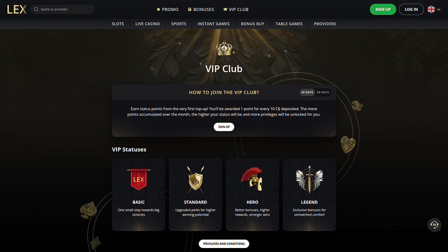 Lex Casino Desktop VIP Program
