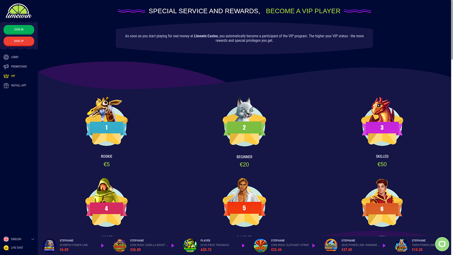 Limewin Casino Desktop VIP Program