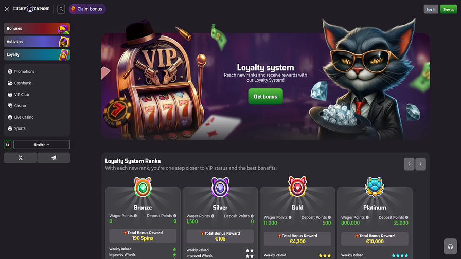 VIP screenshot of Lucky Capone Casino for Desktop