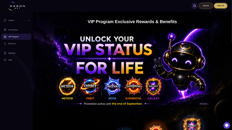 OreonBet Casino VIP page