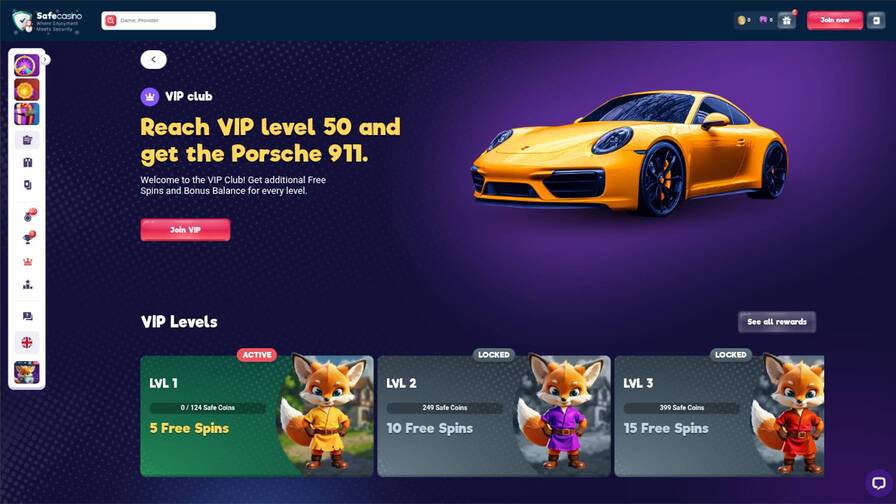 VIP page screenshot of SafeCasino
