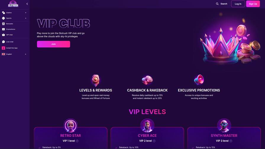 SlotRush Casino Desktop VIP