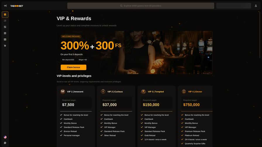  TabooBet Casino Desktop VIP