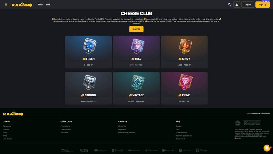 VIP page screenshot of Kaasino Casino