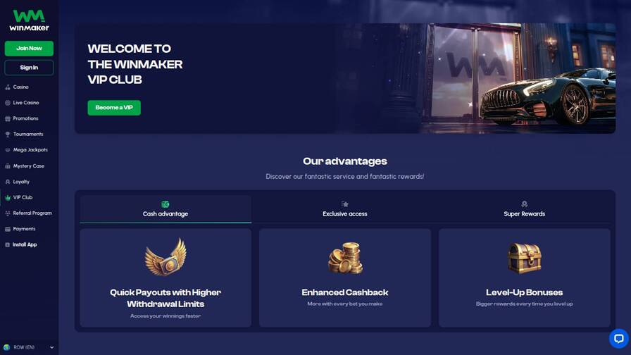 VIP page screenshot of Winmaker Casino 