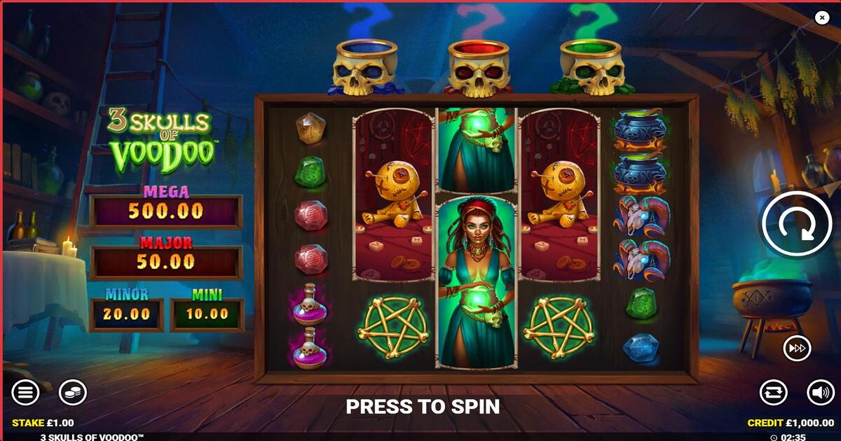 Avis, Bonus et Jeu Gratuit de la Machine à Sous 3 Skulls of Voodoo