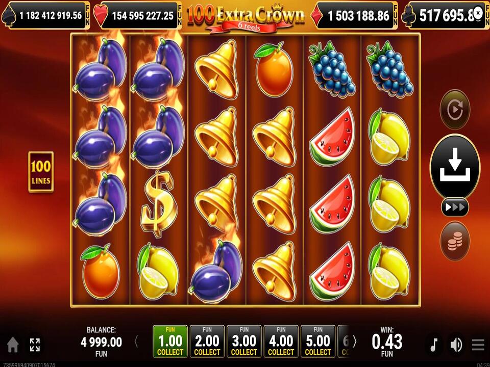 100 Extra Crown 6 reels gameplay screenshot