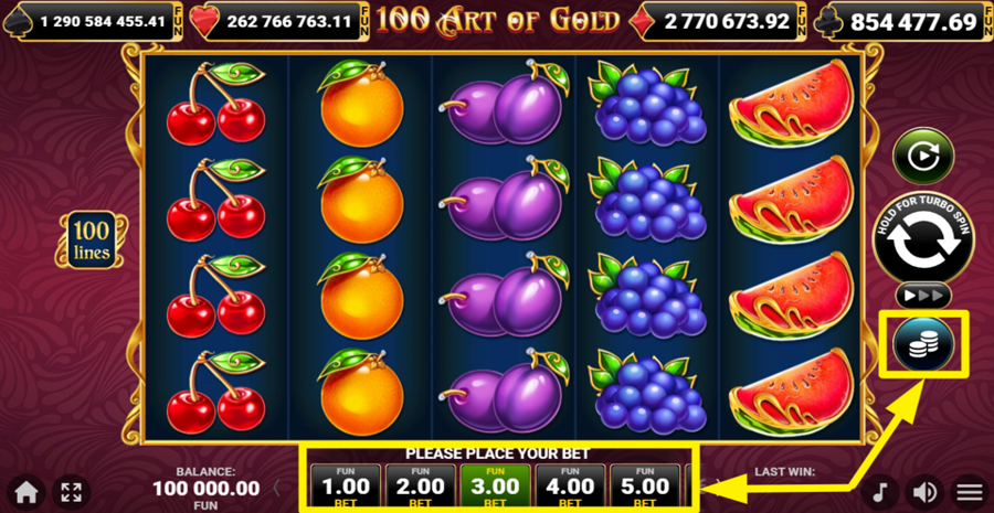 100 Art Of Gold Adjust Bet