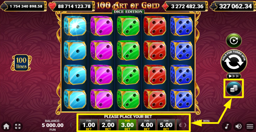 100 Art Of Gold Dice Edition Adjust Bet