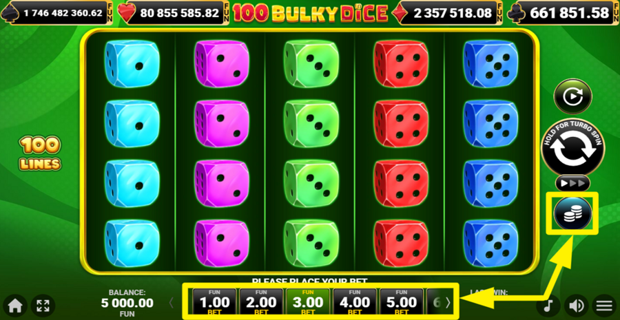 100 Bulky Dice Adjust Bet