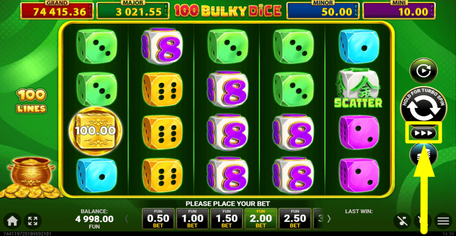 100 Bulky Dice Golden Coins Link Turbo Feature
