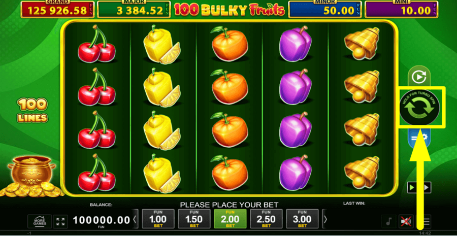 100 Bulky Fruits Golden Coins Link Spin Button