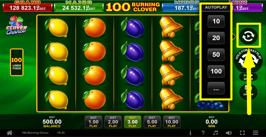 100 Burning Clover Autoplay Feature