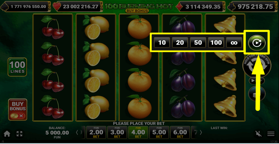 100 Burning Hot Buy Bonus Autoplay Feature