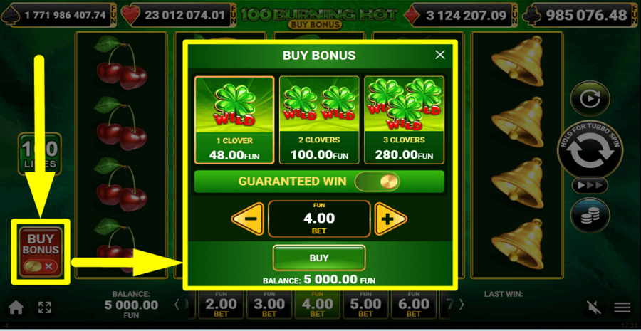 100 Burning Hot Buy Bonus Buy Feature