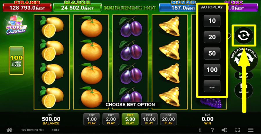 100 Burning Hot Clover Chance Autoplay Feature