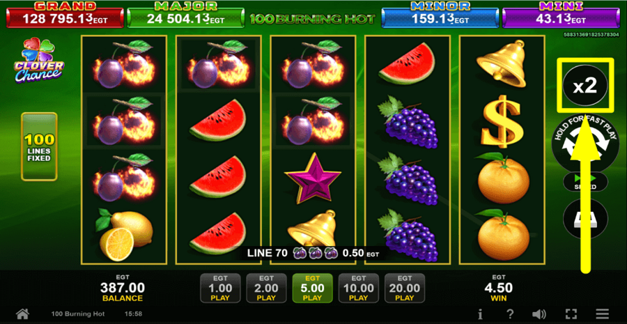 100 Burning Hot Clover Chance Gamble Feature