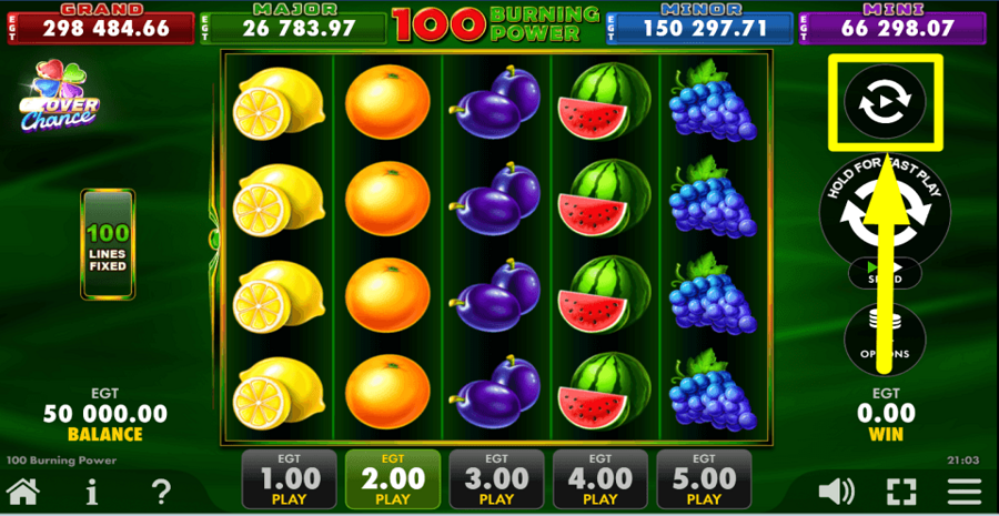 100 Burning Power Clover Chance Autoplay Feature
