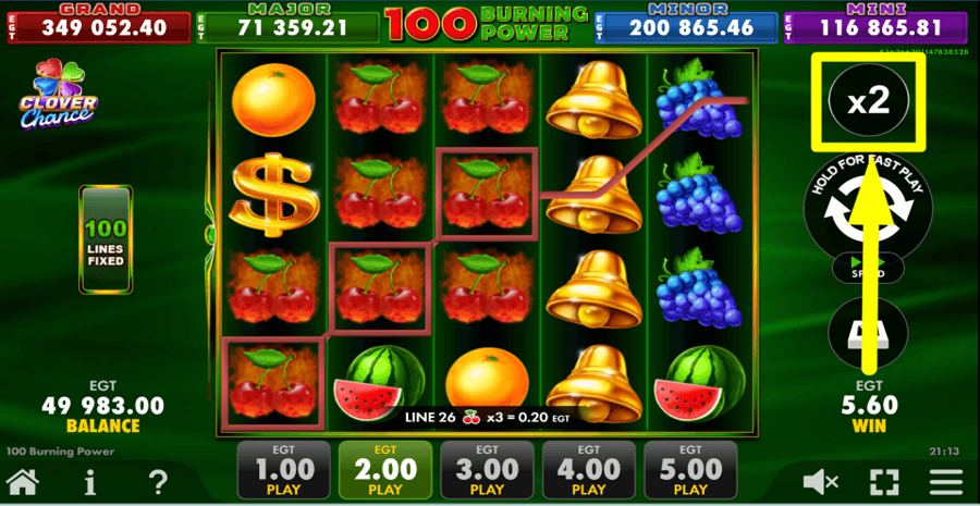100 Burning Power Clover Chance Gamble Feature