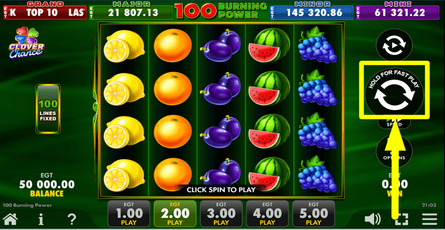 100 Burning Power Clover Chance Spin Button