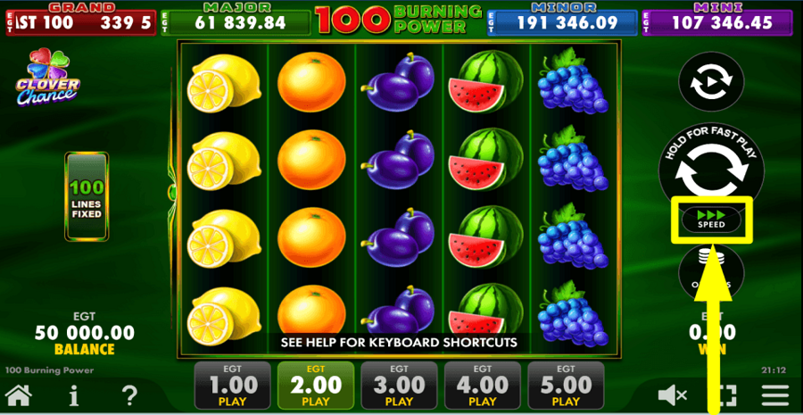 100 Burning Power Clover Chance Turbo Feature