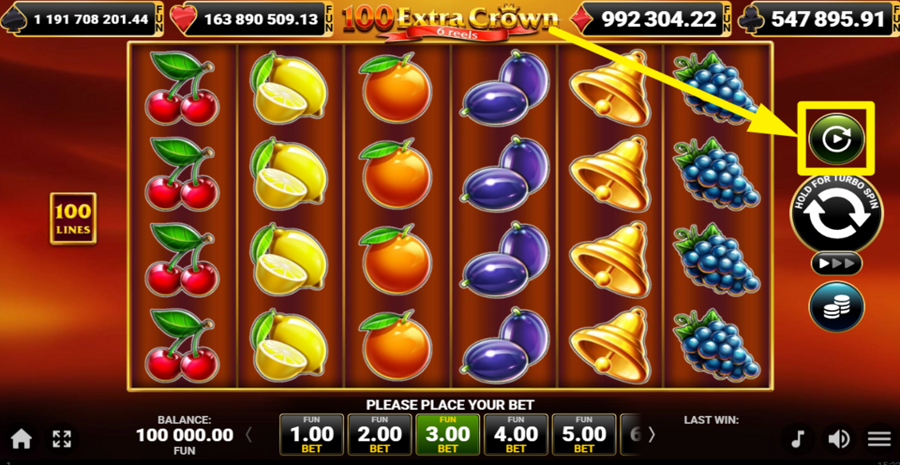 100 Extra Crown 6 Reels Autoplay