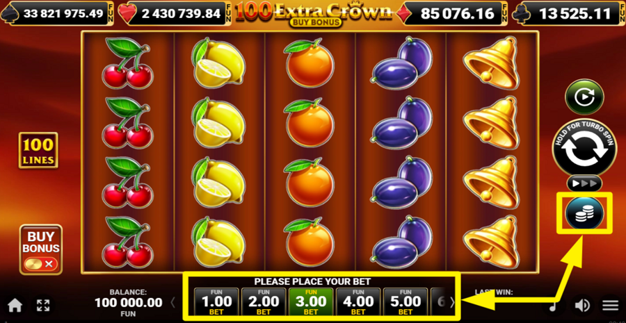 100 Extra Crown Buy Bonus Adjust Bet