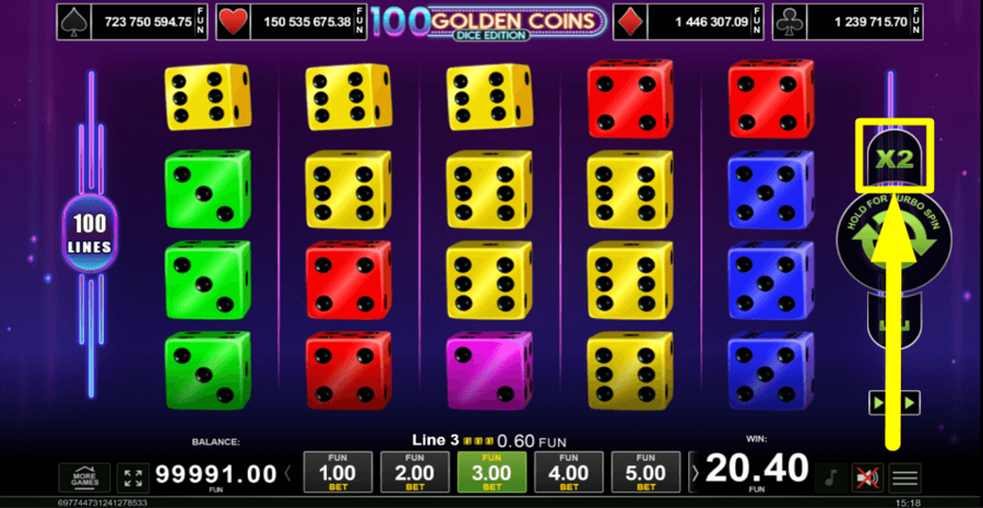 100 Golden Coins Dice Edition Gamble Feature