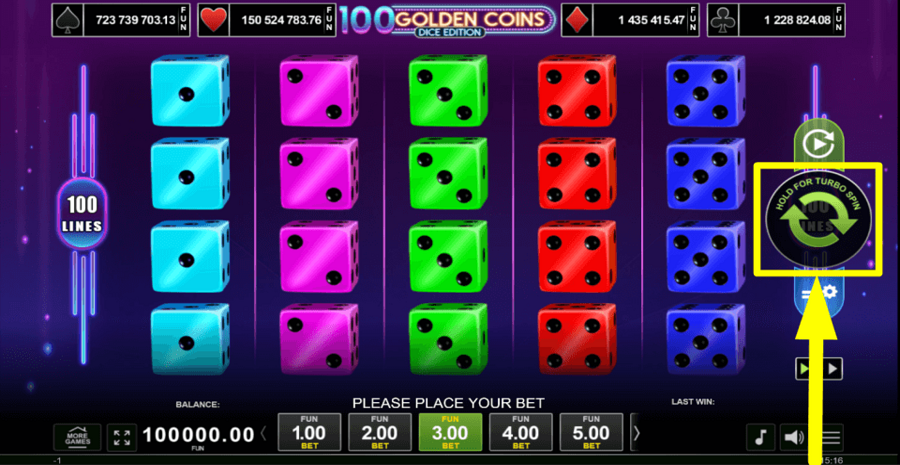 100 Golden Coins Dice Edition Spin Button