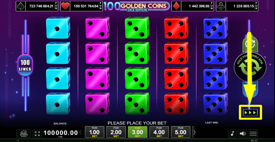 100 Golden Coins Dice Edition Turbo Feature