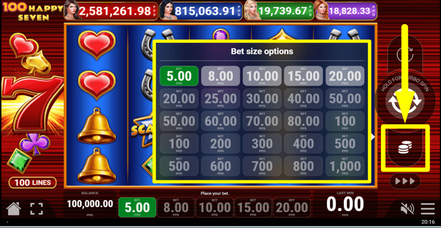 100 Happy Seven Bet Value