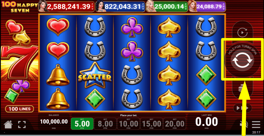 100 Happy Seven Spin Button