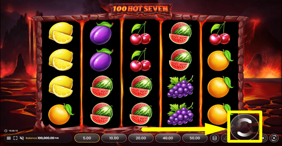 100 Hot Seven Spin Button