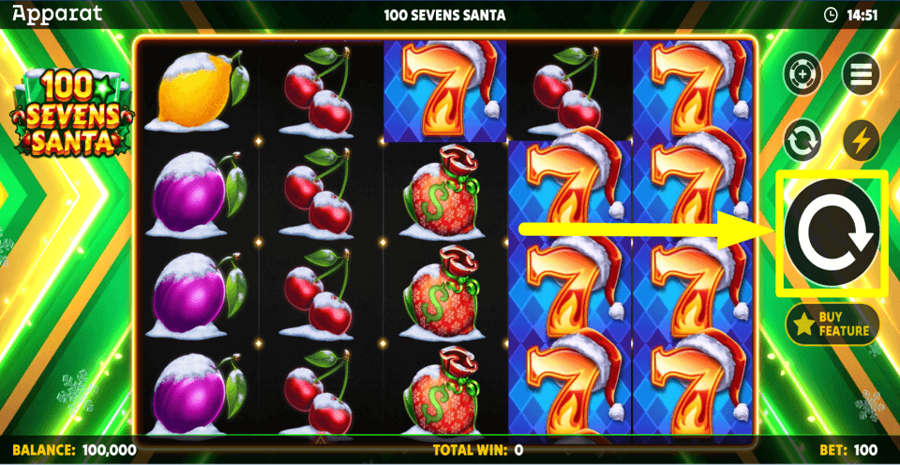 100 Sevens Santa Spin Button