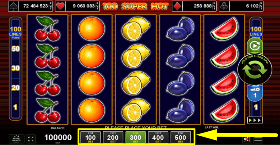 100 Super Hot Bet Value