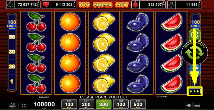 100 Super Hot Fast Play Feature