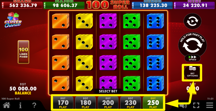 100 Super Roll Clover Chance Adjust Bet