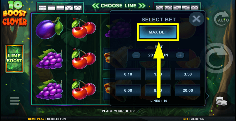 10 Boost Clover Max Bet Button