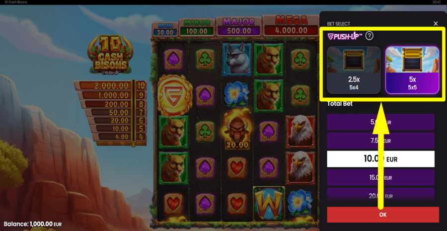 10 Cash Bisons Push Up Feature