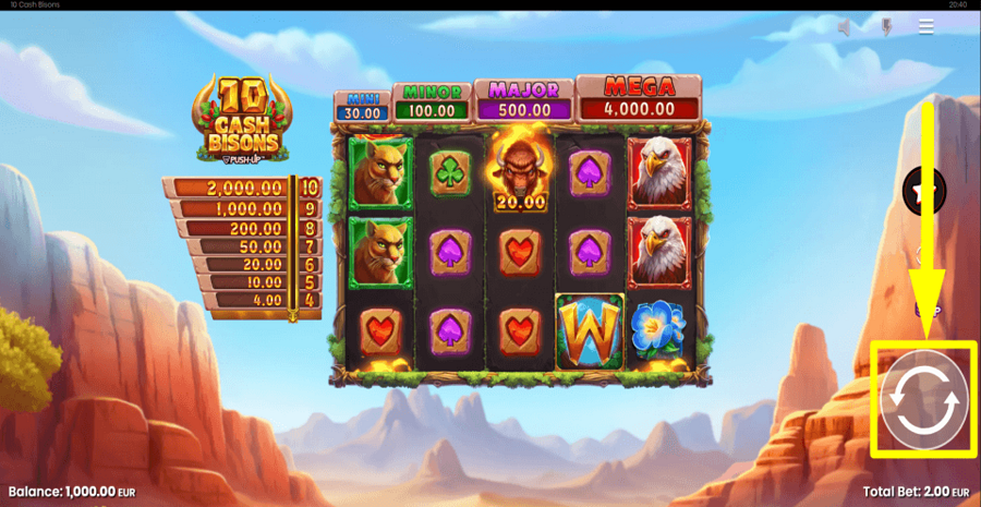 10 Cash Bisons Spin Button