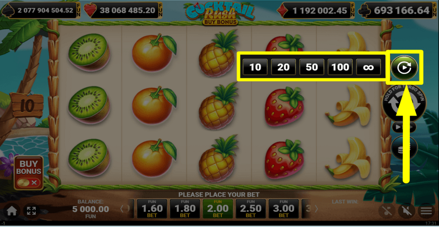 10 Cocktail Rush Buy Bonus Autoplay Feature